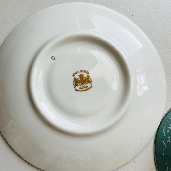 Royal Jackson Bone China Footed Sage Silver Tea Cup & Saucer Set Rare - Picture 2 of 8